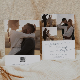 Boho Chic Slate Blue Multi Photo QR Code Save The Date