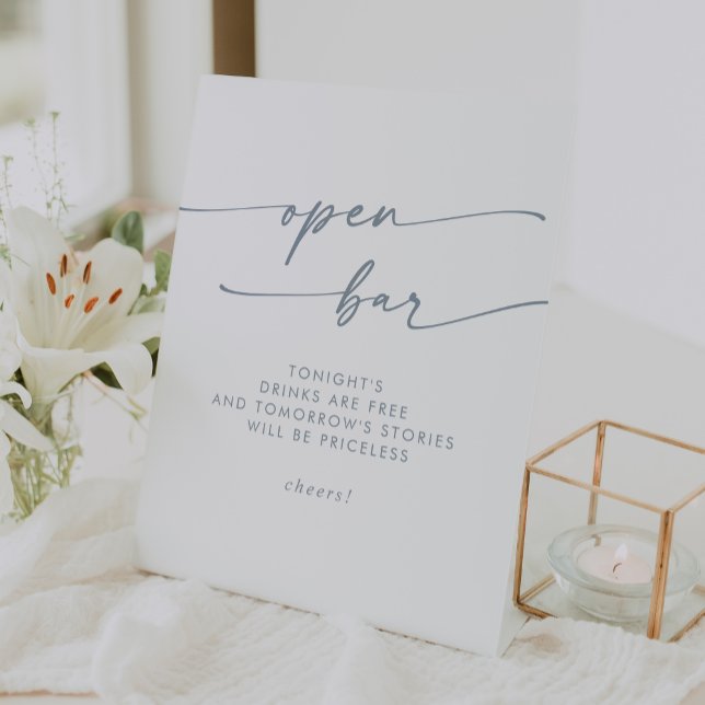 Boho Chic Slate Blue Open Bar Wedding Pedestal Sign (Boho Chic Slate Blue Open Bar Wedding Pedestal Sign)
