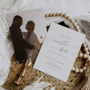 Boho Chic Slate Blue Photo Spanish Wedding Invitation