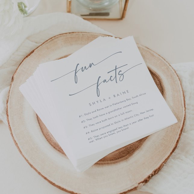Boho Chic Slate Blue Wedding Fun Fact Napkins (Creator Uploaded)