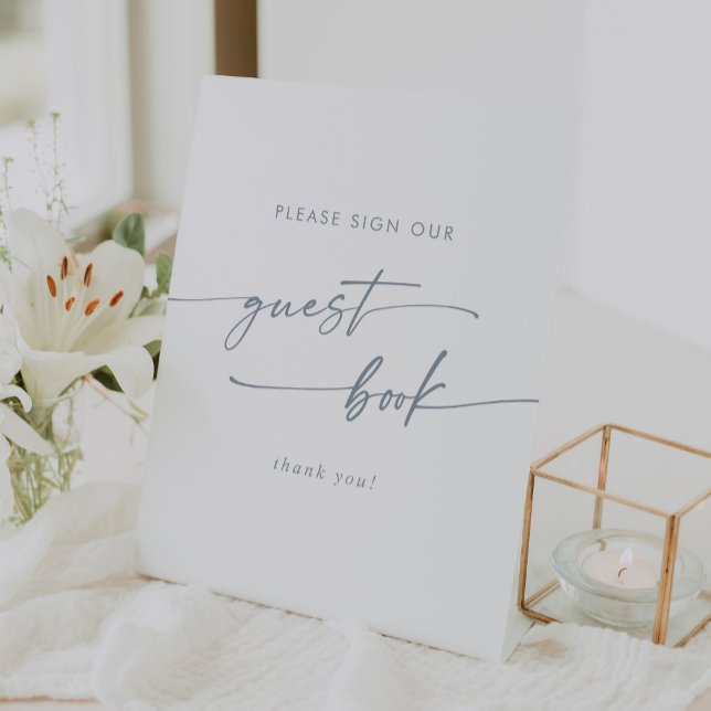 Boho Chic Slate Blue Wedding Guest Book Pedestal Sign (Creator Uploaded)