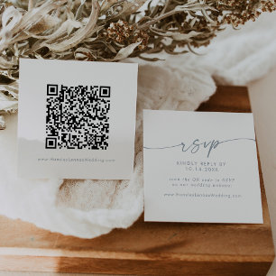 Boho Chic Slate Blue Wedding QR Code RSVP Enclosure Card