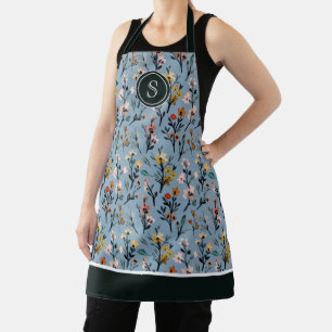 Boho Chic Soft Blue Watercolor Floral Apron