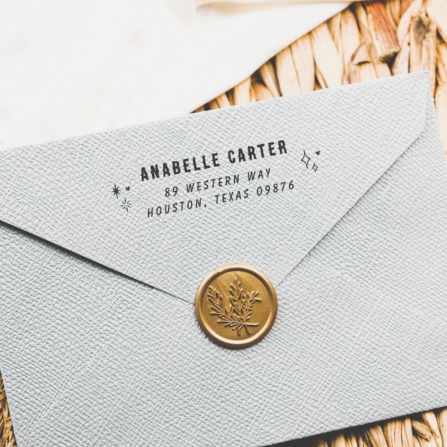 Boho Chic Sparkles Name & Return Address Self-inking Stamp (Rubber Stamp Mock-up)