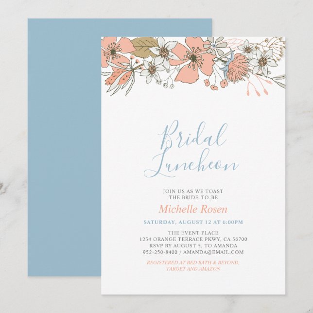 Boho Chic Spring Floral Bridal Luncheon Shower Inv Invitation (Front/Back)
