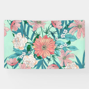 Boho chic spring garden flowers illustration banner