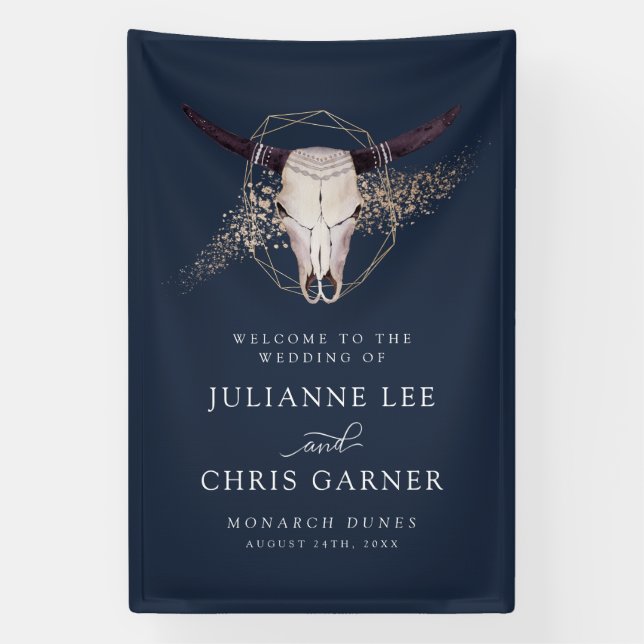 Boho Chic Steer Skull Wedding Invitation Banner (Vertical)