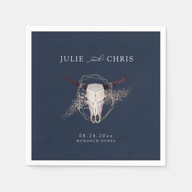 Boho Chic Steer Skull Wedding Napkin (Front)