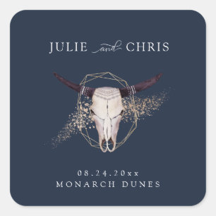 Boho Chic Steer Skull Wedding Square Sticker