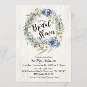 Boho Chic Succulent Eucalyptus Bridal Shower Invitation