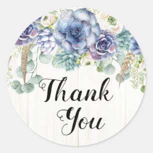 Boho Chic Succulent Eucalyptus Rustic Wedding Classic Round Sticker