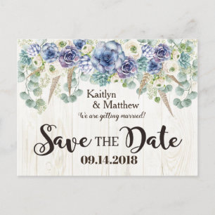 Boho Chic Succulent Eucalyptus Save the Date Announcement Postcard