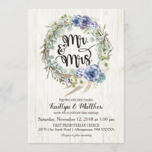 Boho Chic Succulents Eucalyptus Rustic Wedding Invitation