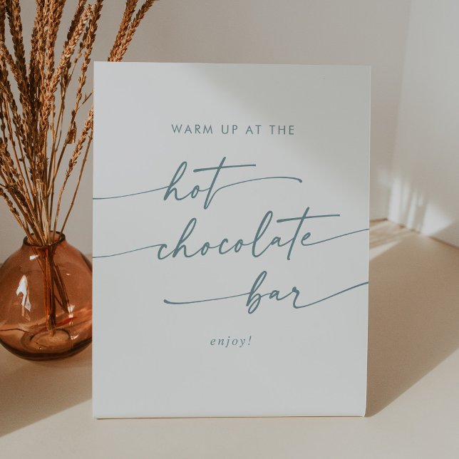 Boho Chic Teal and White Hot Chocolate Bar Pedestal Sign (Creator Uploaded)
