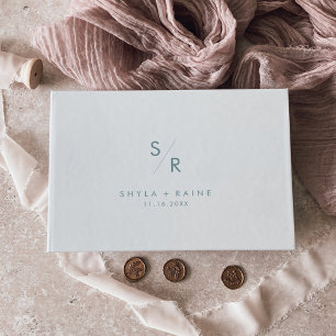 Boho Chic Teal and White Monogram Wedding Guest Book