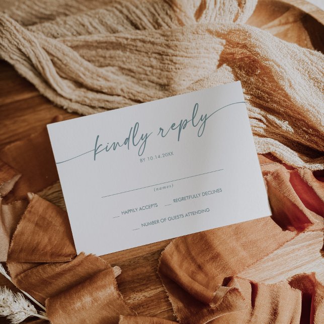 Boho Chic Teal and White Simple Wedding RSVP Card (Creator Uploaded)