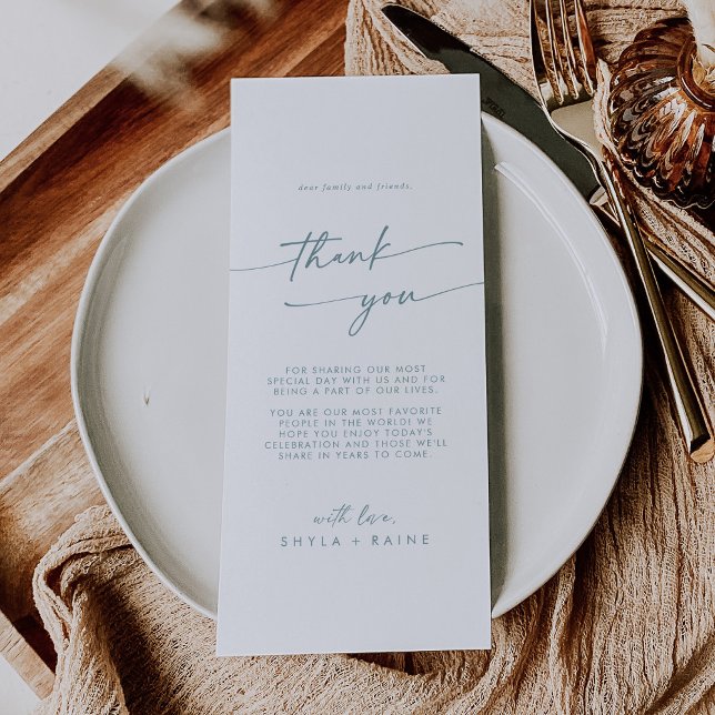Boho Chic Teal and White Thank You Place Card (Creator Uploaded)