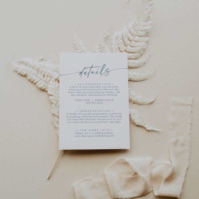Boho Chic Teal and White Wedding Details Enclosure Card (Creator Uploaded)