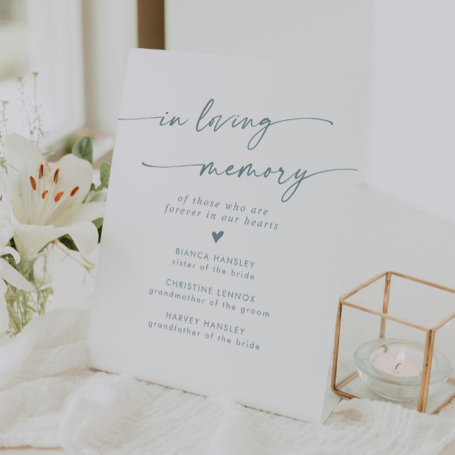 Boho Chic Teal and White Wedding In Loving Memory Pedestal Sign (Creator Uploaded)