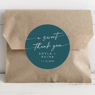Boho Chic Teal Blue A Sweet Thank You Favour Classic Round Sticker