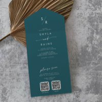 Boho Chic Teal Blue Dual QR Code Wedding