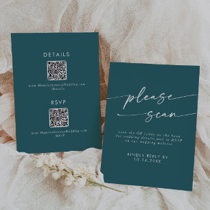 Boho Chic Teal Blue QR Code Details RSVP Card