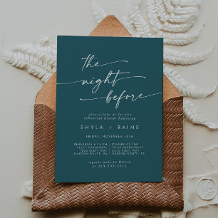 Boho Chic Teal Blue Rehearsal Dinner Invites