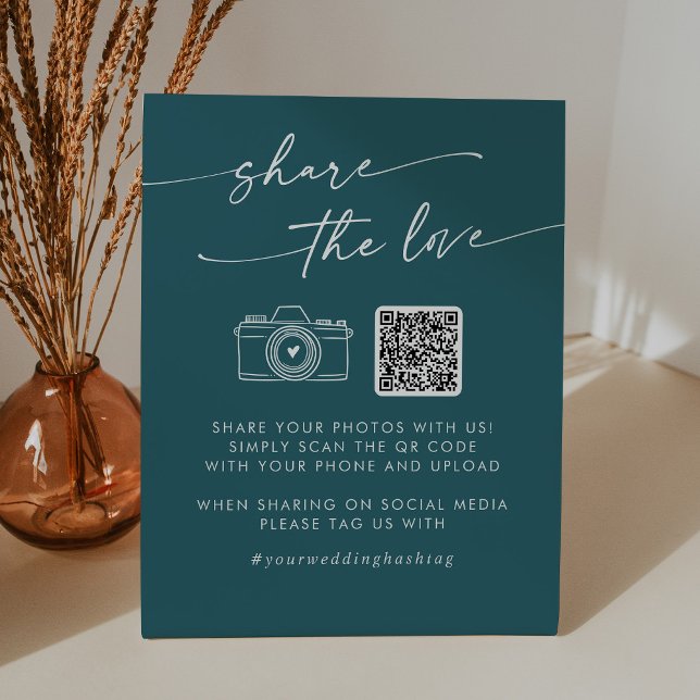 Boho Chic Teal Blue Share the Love QR Code Pedestal Sign (Creator Uploaded)