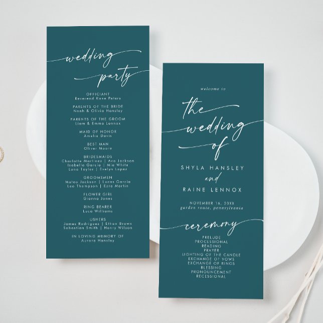 Boho Chic Teal Blue Tea Length Wedding Programme (Creator Uploaded)