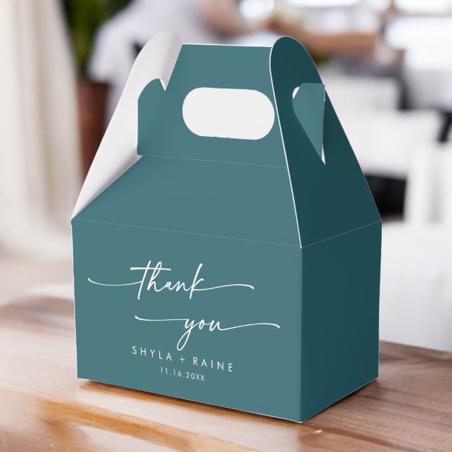 Boho Chic Teal Blue Thank You Wedding Favour Box (Creator Uploaded)