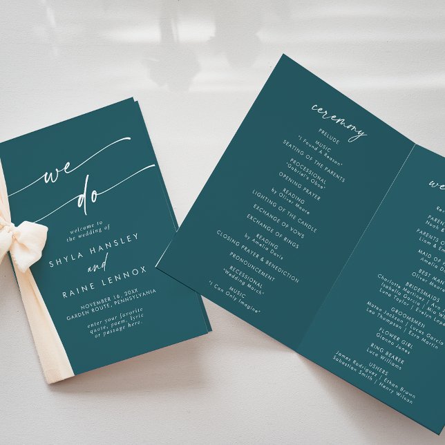 Boho Chic Teal Blue We Do Folded Wedding Programme (Creator Uploaded)