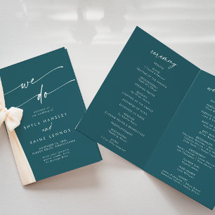 Boho Chic Teal Blue We Do Folded Wedding Programme