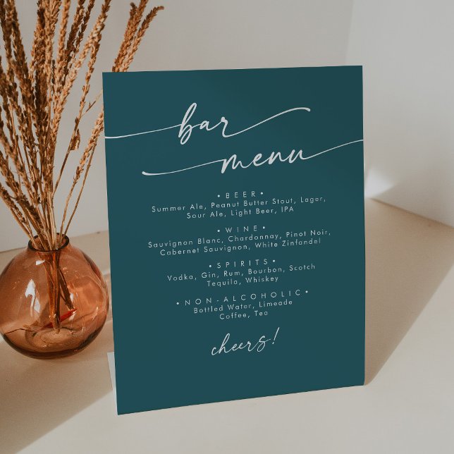 Boho Chic Teal Blue Wedding Bar Pedestal Sign (Creator Uploaded)