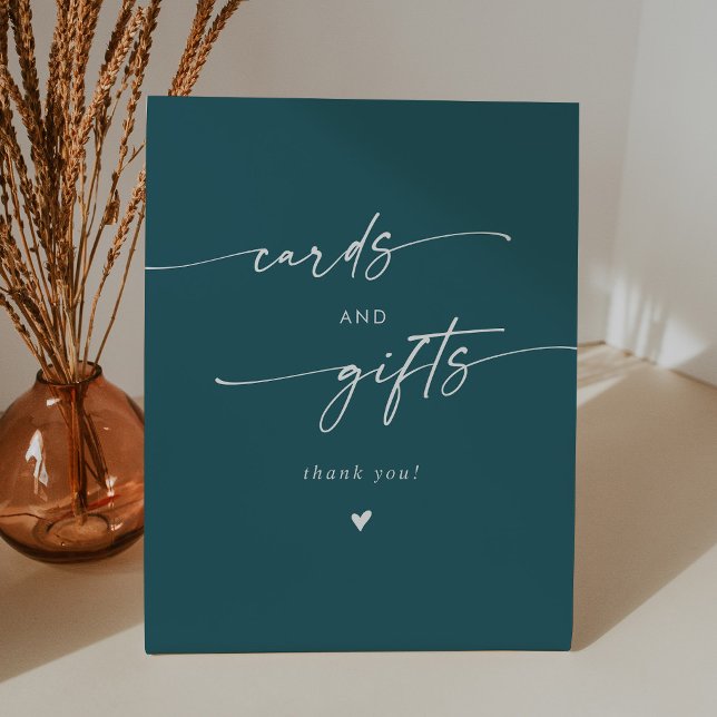 Boho Chic Teal Blue Wedding Cards and Gifts Pedestal Sign (Creator Uploaded)
