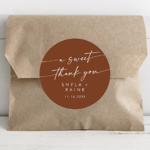 Boho Chic Terracotta A Sweet Thank You Favour Classic Round Sticker