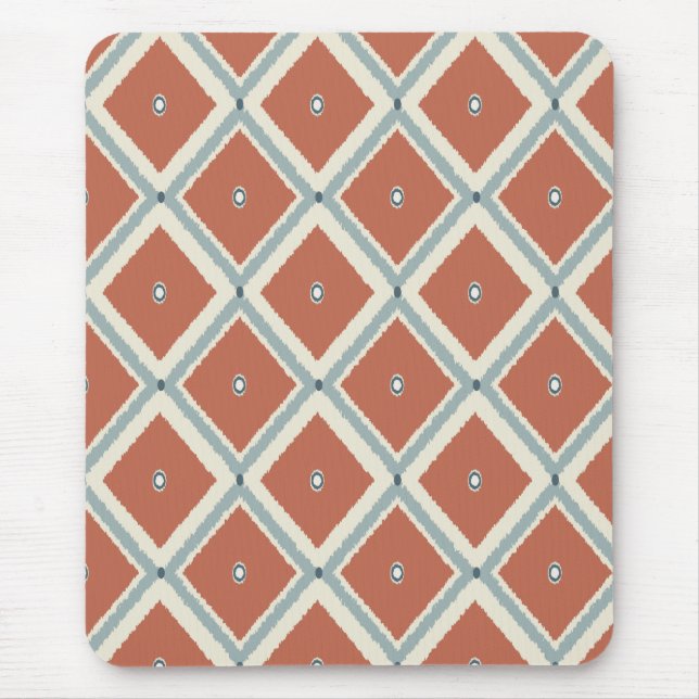 Boho Chic Terracotta and Indigo Geometric Ikat Pat Mouse Mat (Front)