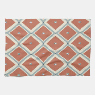 Boho Chic Terracotta and Indigo Geometric Ikat Pat Tea Towel