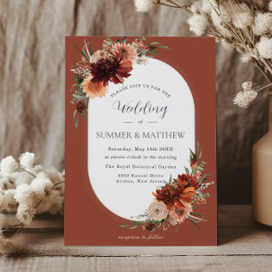 Boho Chic Terracotta Burnt Orange Rust Wedding  Invitation