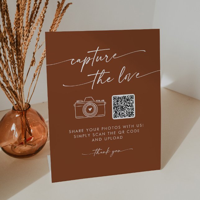 Boho Chic Terracotta Capture the Love Wedding Pedestal Sign (Creator Uploaded)