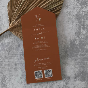 Boho Chic Terracotta Dual QR Code Wedding All In One Invitation