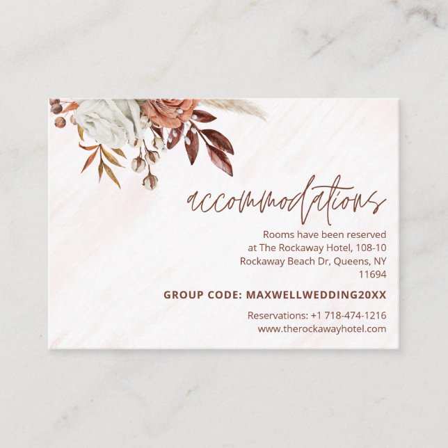 Boho Chic Terracotta Fall Wedding Accommodation  Enclosure Card (Front)