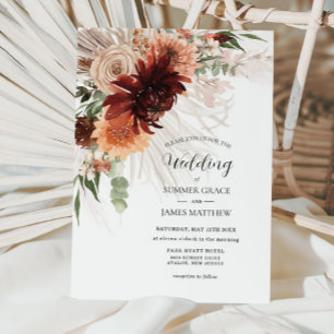 Boho Chic Terracotta Floral Pampas Grass Wedding  Invitation