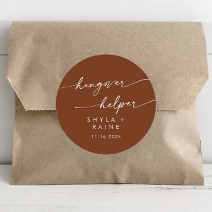 Boho Chic Terracotta Hangover Helper Favour Classic Round Sticker