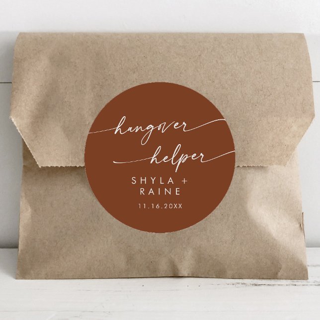 Boho Chic Terracotta Hangover Helper Favour Classic Round Sticker (Creator Uploaded)