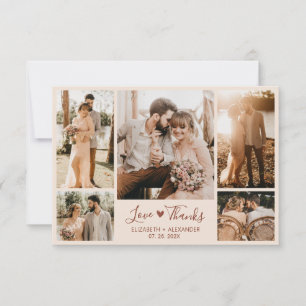 Boho Chic Terracotta Heart Photo Collage Wedding  Thank You Card