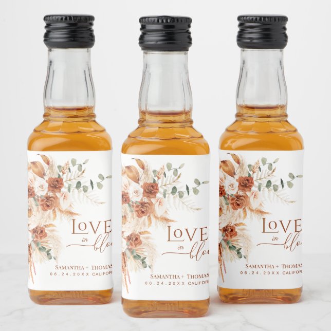  Boho-Chic Terracotta Love in Bloom Favour Wedding Liquor Bottle Label (Bottles)