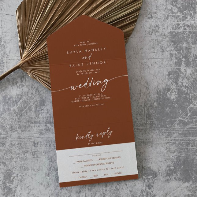 Boho Chic Terracotta Meal Choice RSVP Wedding All In One Invitation (Creator Uploaded)