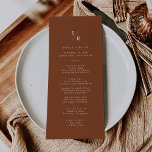 Boho Chic Terracotta Monogram Wedding Menu<br><div class="desc">This boho chic terracotta monogram wedding menu card is perfect for a minimalist wedding. The earthy burnt orange modern bohemian design features simple rustic calligraphy with a unique yet classic style.

Personalised your monogrammed menu with your first initials.</div>