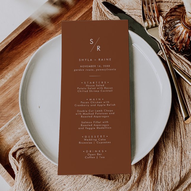Boho Chic Terracotta Monogram Wedding Menu (Creator Uploaded)
