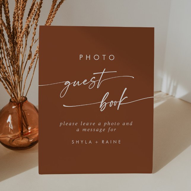 Boho Chic Terracotta Photo Guest Book Wedding Pedestal Sign (Creator Uploaded)